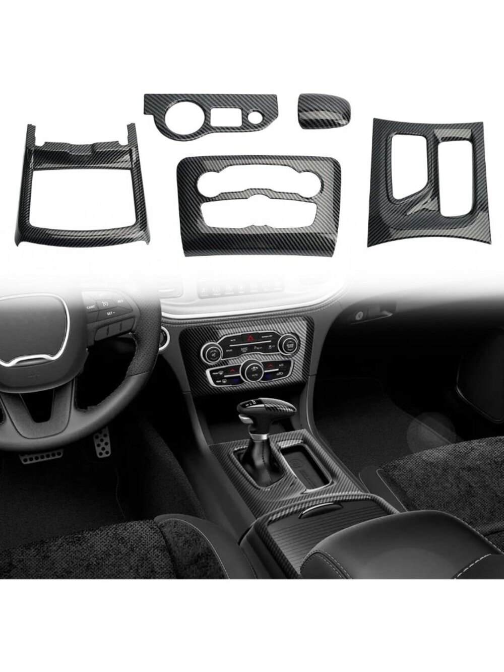 2015-2023 Dodge Charger Gear Shift Trim, A/C Cover & Cup Holder Panel - Black